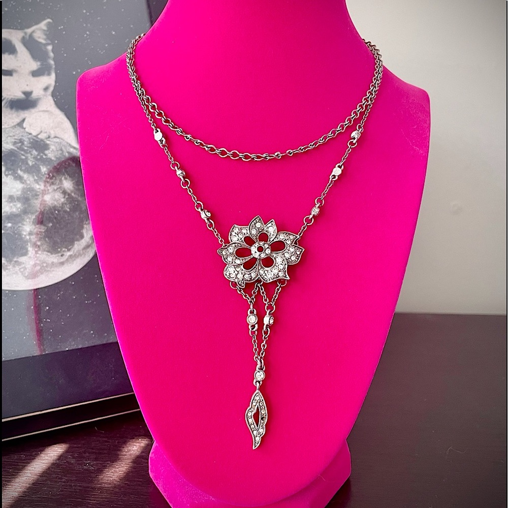 Vintage rhinestone brooch upcycled necklace